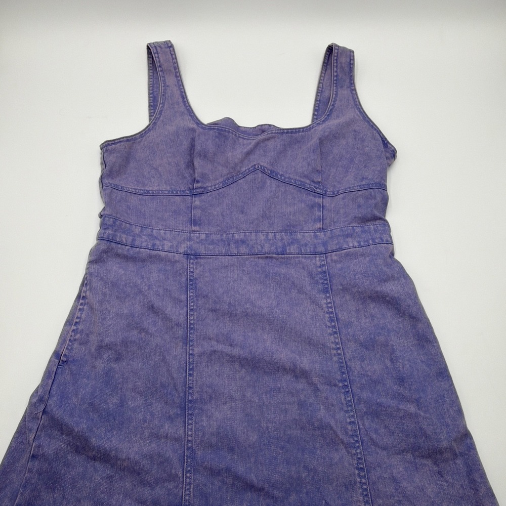 Future Collective Women's Purple Denim Dress Midi Square Neck Slit Size-12
